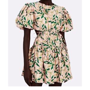 Agua Bendita Pink and Green Leaf Print Mini Dress